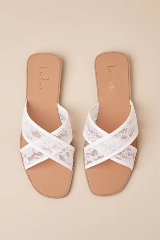 Anicka White Floral Lace Slide Sandals sold by Lulus