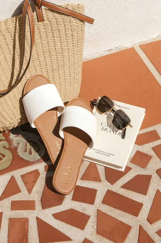Addison White Slide Sandals sold by Lulus