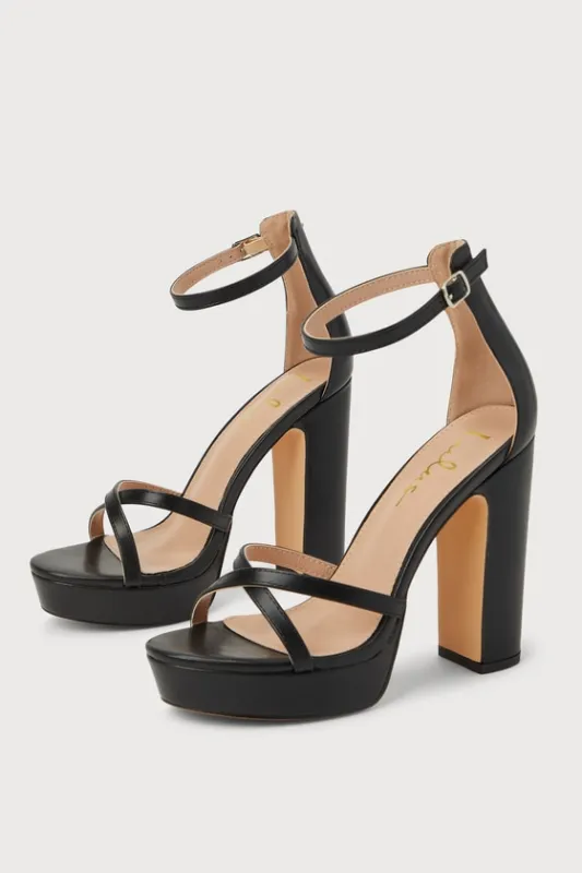 Dale Black Platform Ankle Strap High Heel Sandals sold by Lulus