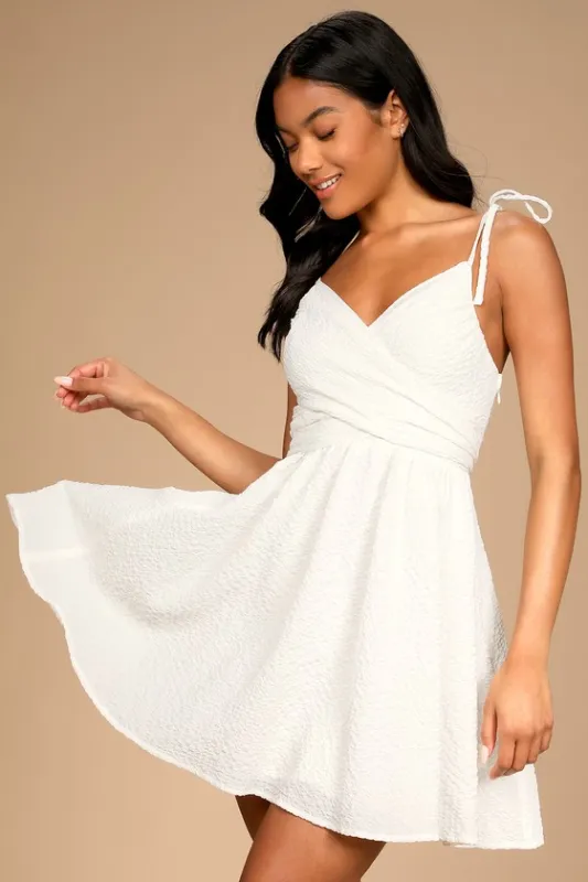 Cute and Sweet White Tie-Back Mini Skater Dress sold by Lulus
