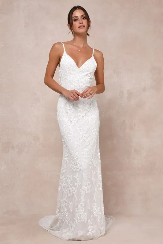 Everlasting Passion White Sequin Beaded Backless Maxi Dress sold by Lulus