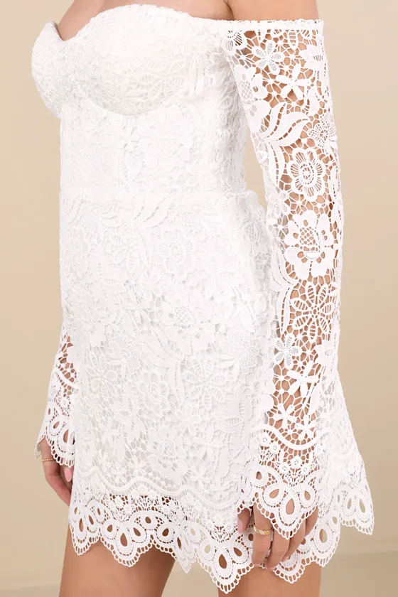 Aalia White Crochet Lace Off-The-Shoulder Mini Dress sold by Lulus product image thumbnail 4