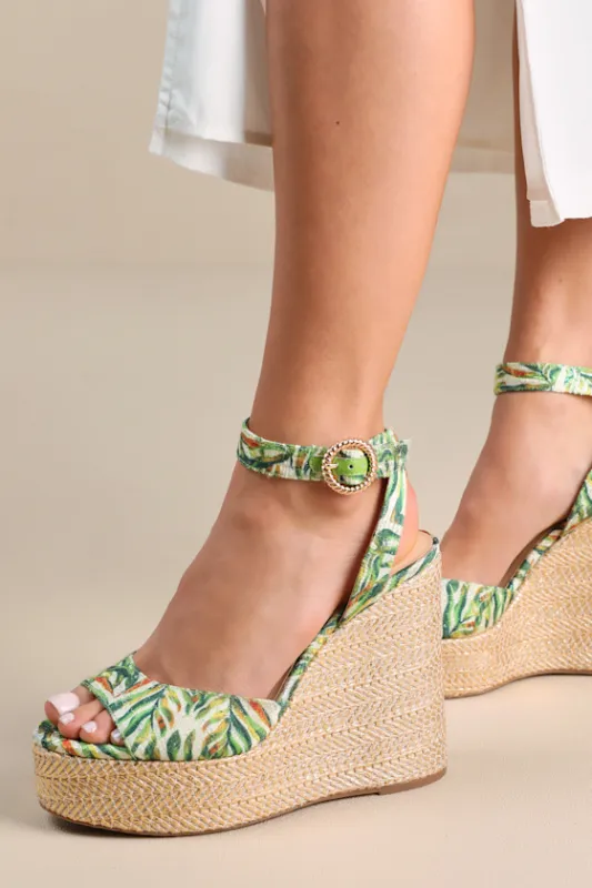 Kamindi Green Multi Platform Espadrille Wedges sold by Lulus