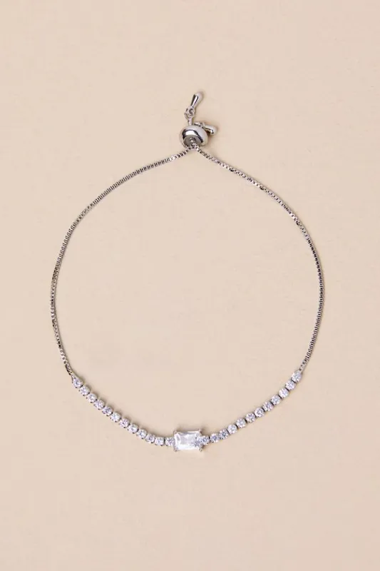 Glittering Poise Silver Rhinestone Toggle Bracelet sold by Lulus