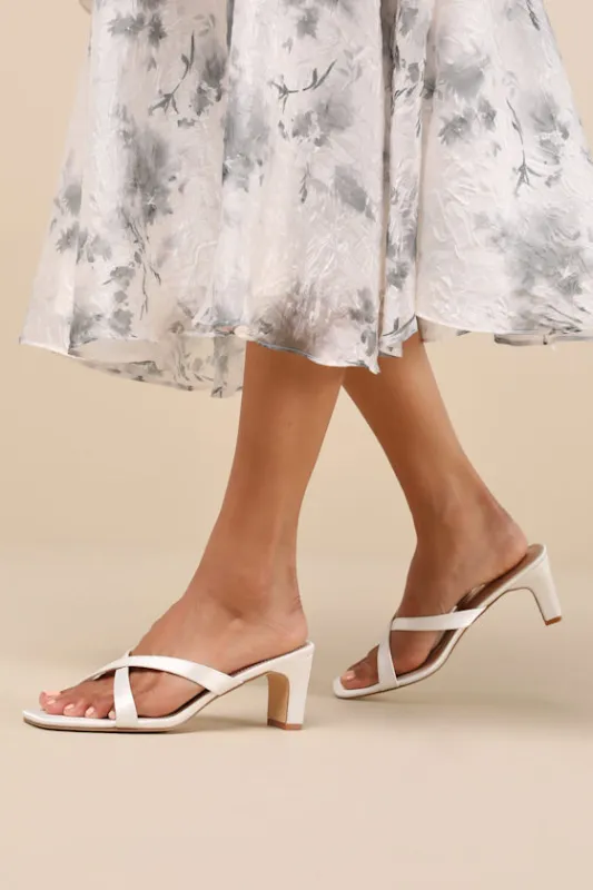 Salmma White Satin Low Heel Slide Sandals sold by Lulus