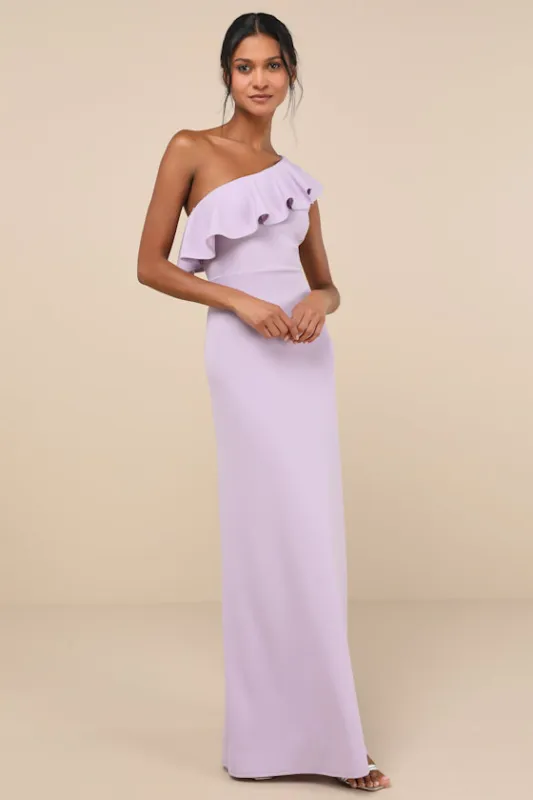 Last Forever Lavender One-Shoulder Ruffle Maxi Dress made by Lulus