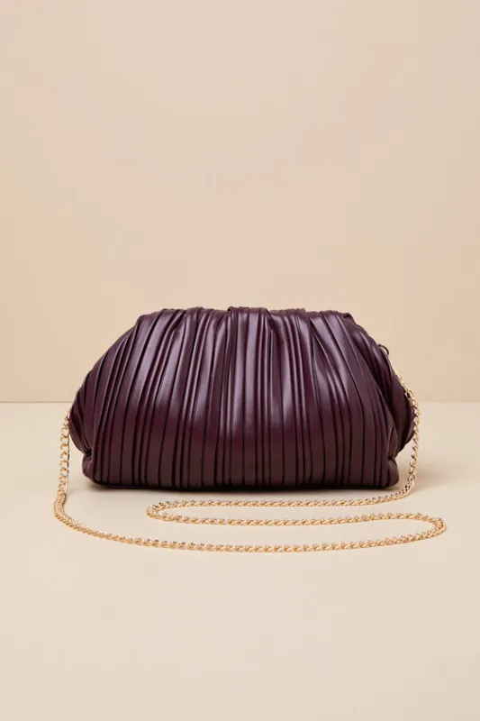 Sleek Element Plum Purple Pleated Vegan Leather Clutch sold by Lulus