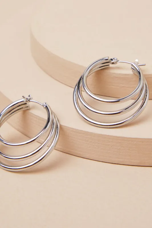 Fargo Silver Layered Hoop Earrings sold by Lulus