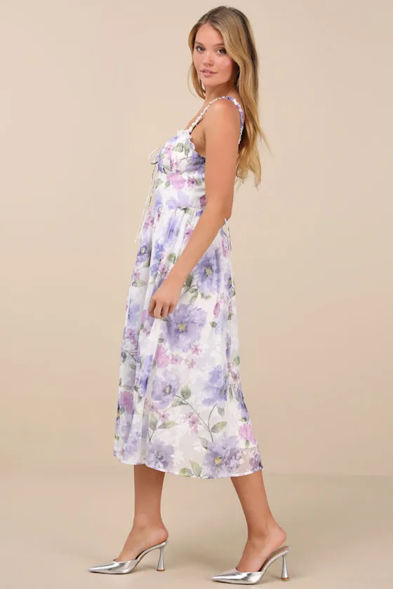 Hillela Ivory Floral Ruffled Lace-Up Midi Skater Dress sold by Lulus product image thumbnail 2