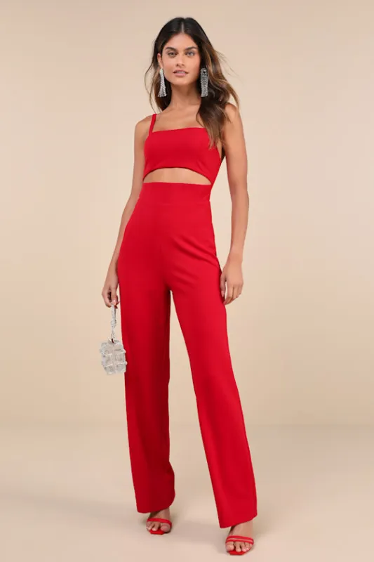 Major Sensation Red Sleeveless Cutout Jumpsuit sold by Lulus