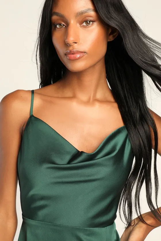 Formal Invitation Emerald Green Satin Cowl Neck Maxi Dress sold by Lulus product image thumbnail 2
