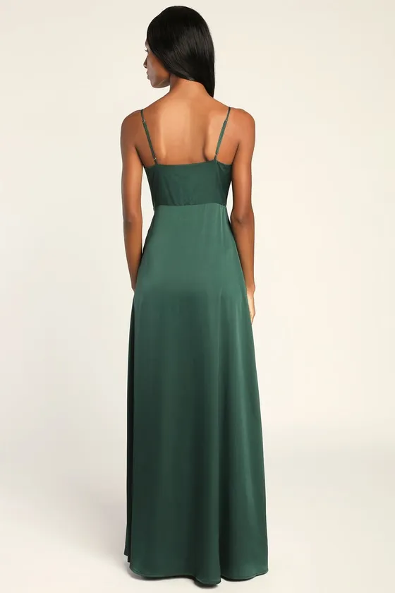 Formal Invitation Emerald Green Satin Cowl Neck Maxi Dress sold by Lulus product image thumbnail 4