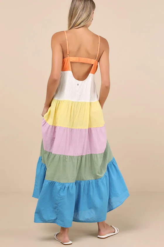 Honolulu Glow Multi Color Block Tiered Maxi Dress sold by Lulus product image thumbnail 2