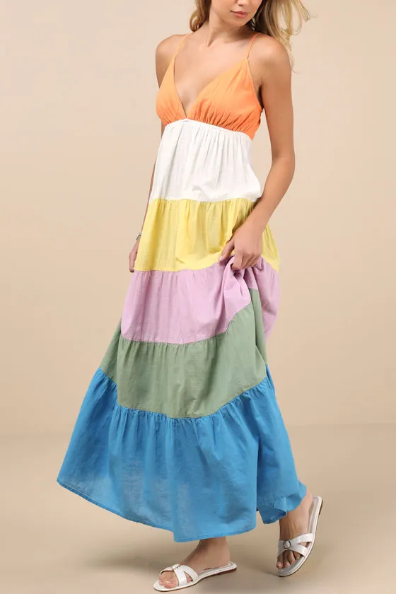 Honolulu Glow Multi Color Block Tiered Maxi Dress sold by Lulus product image thumbnail 3