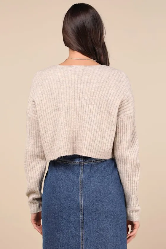 Comfy Cuteness Light Taupe Heathered Ribbed Knit Shrug Cardigan sold by Lulus product image thumbnail 2