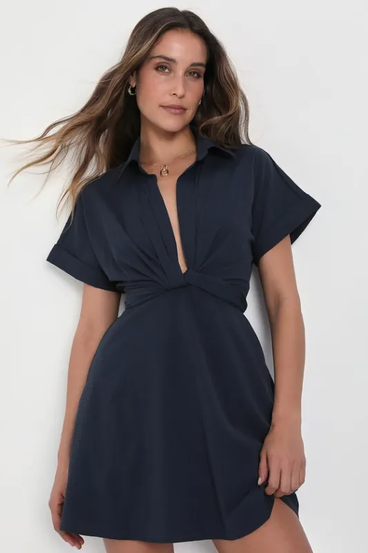 Breeze By Navy Blue Tie-Back Mini Dress With Pockets sold by Lulus