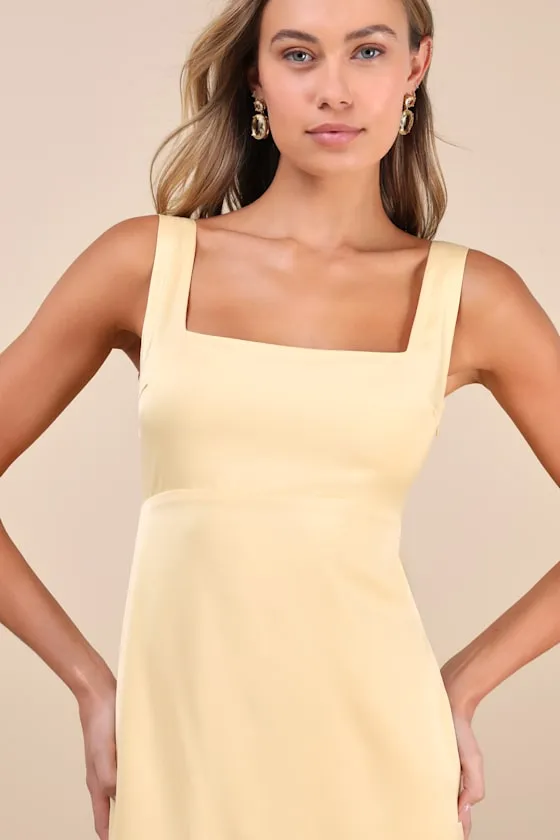 Truly the Cutest Light Yellow Satin Square Neck Mini Dress sold by Lulus product image thumbnail 4