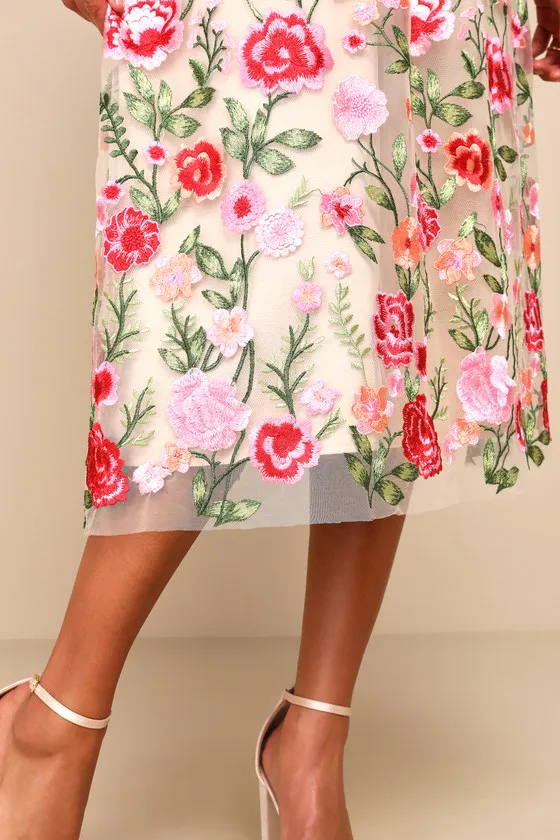 Endless Praise Beige Floral Embroidered Strapless Midi Dress sold by Lulus product image thumbnail 3