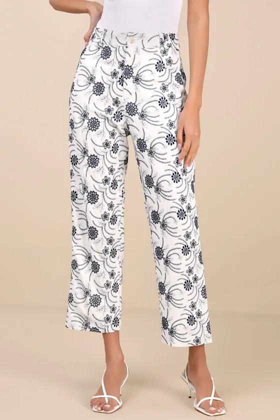 Auroria White Embroidered High-Rise Cropped Pants sold by Lulus product image thumbnail 2