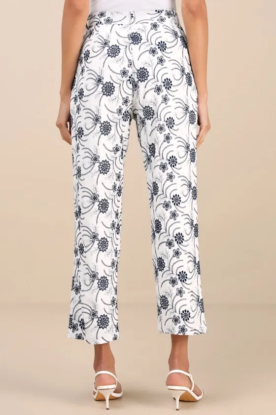 Auroria White Embroidered High-Rise Cropped Pants sold by Lulus product image thumbnail 3