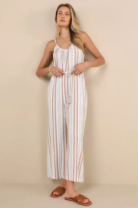Gale Ivory Striped Linen Wide-Leg Jumpsuit sold by Lulus