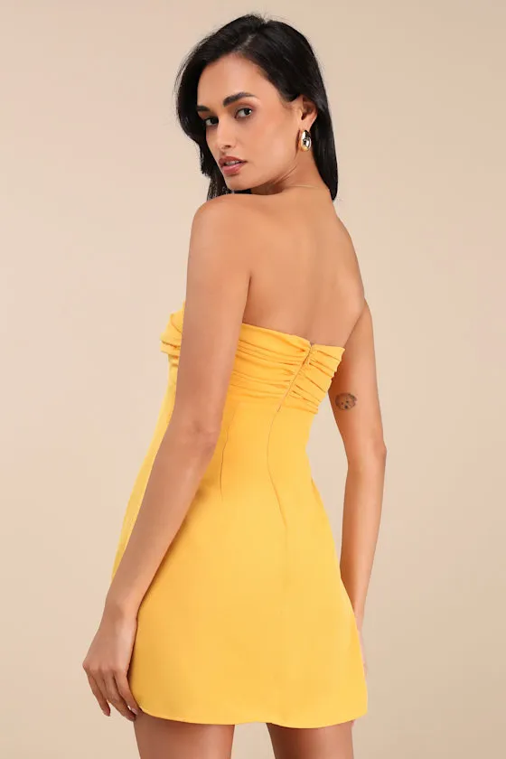 Gillian Yellow Pleated Strapless Mini Dress sold by Lulus product image thumbnail 2