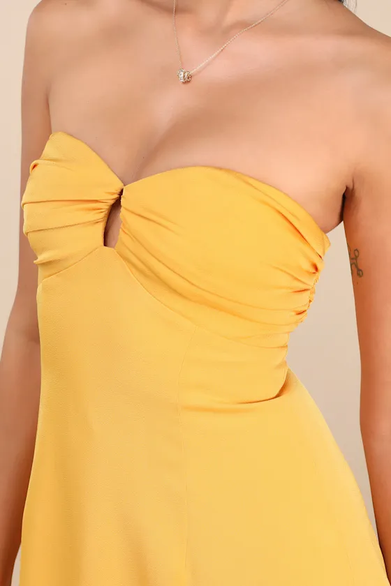 Gillian Yellow Pleated Strapless Mini Dress sold by Lulus product image thumbnail 4