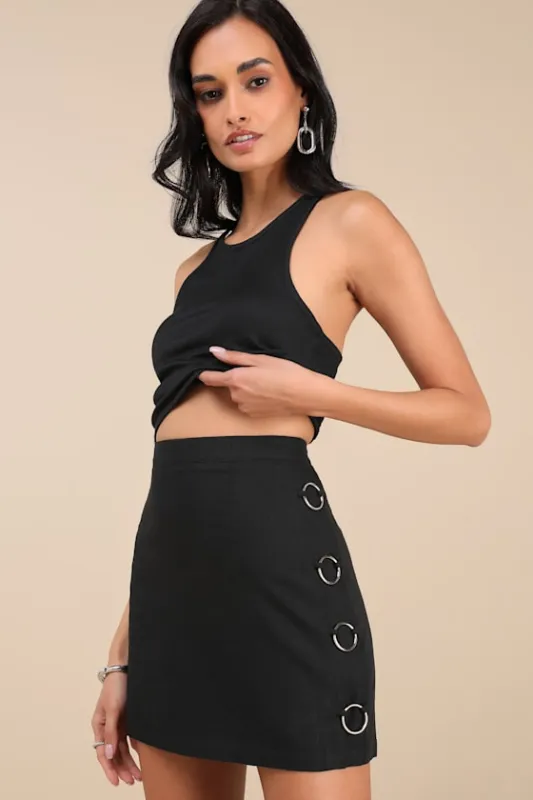 Fedra Black Ring High-Rise Mini Skirt sold by Lulus