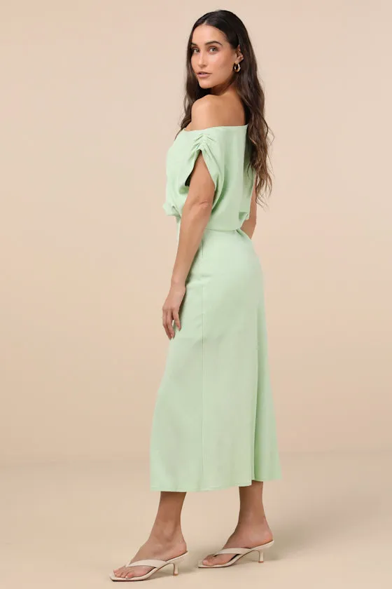 Casual Enchantment Mint Green Linen Off-the-Shoulder Midi Dress sold by Lulus product image thumbnail 2