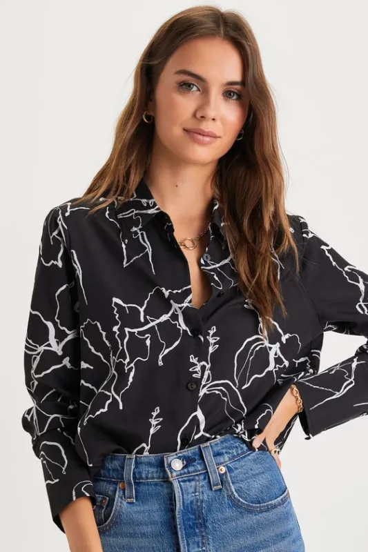 Artistically Chic Black and White Abstract Print Button-Up Top sold by Lulus