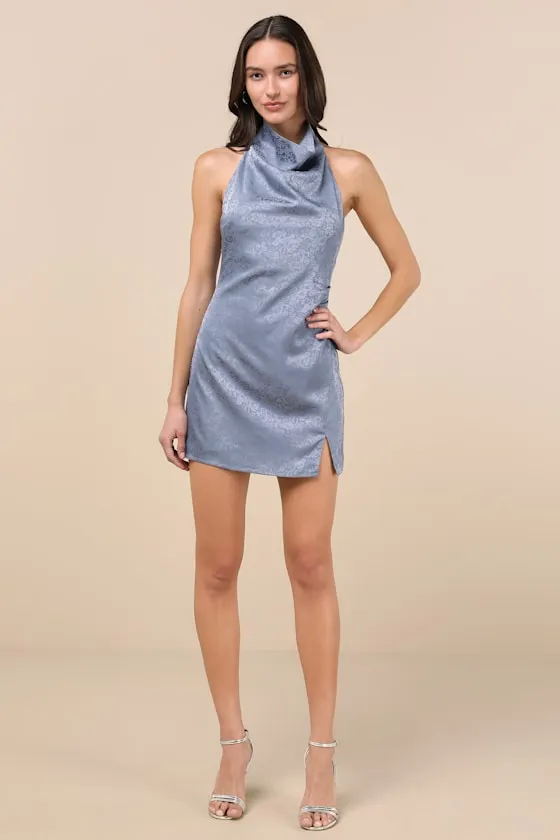 Simply a Stunner Slate Blue Cowl Backless Mini Dress sold by Lulus product image thumbnail 3
