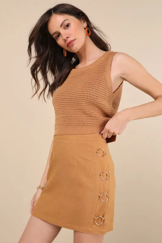 Fedra Light Brown Ring High-Rise Mini Skirt sold by Lulus