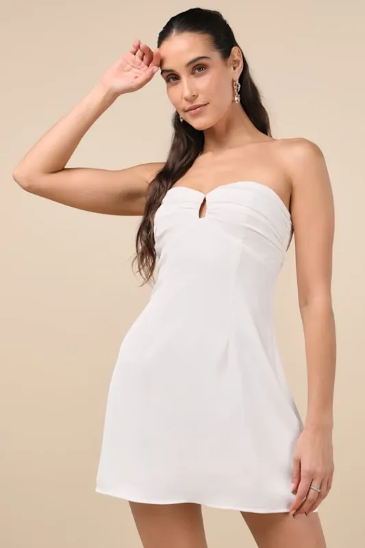 Gillian White Pleated Strapless Mini Dress sold by Lulus