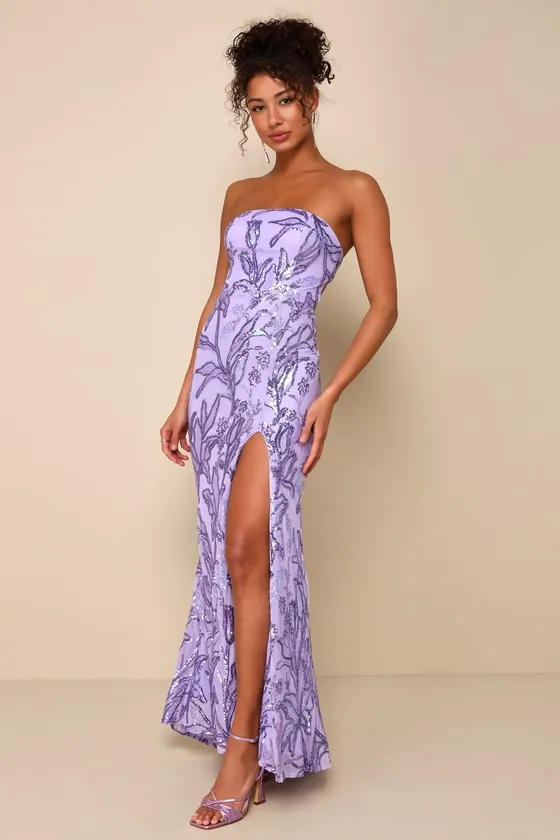 Shimmering Icon Lavender Sequin Lace-Up Strapless Maxi Dress sold by Lulus product image thumbnail 4