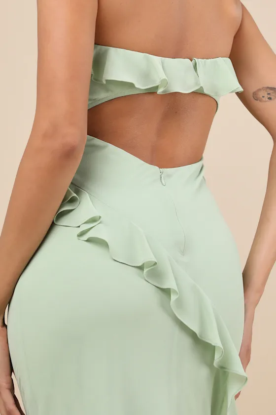 Dramatic Allure Sage Green Ruffled Cutout Strapless Maxi Dress sold by Lulus product image thumbnail 4