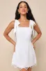 Lovable Aesthetic White Embroidered Tie-Strap Mini Dress sold by Lulus