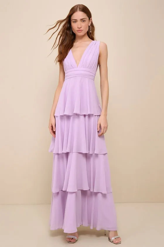 Amazing Evening Lavender Tiered Maxi Dress sold by Lulus