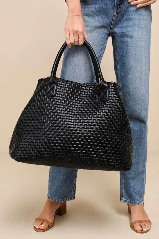 Big Time Moves Black Woven Oversized Tote Bag sold by Lulus product image thumbnail 2