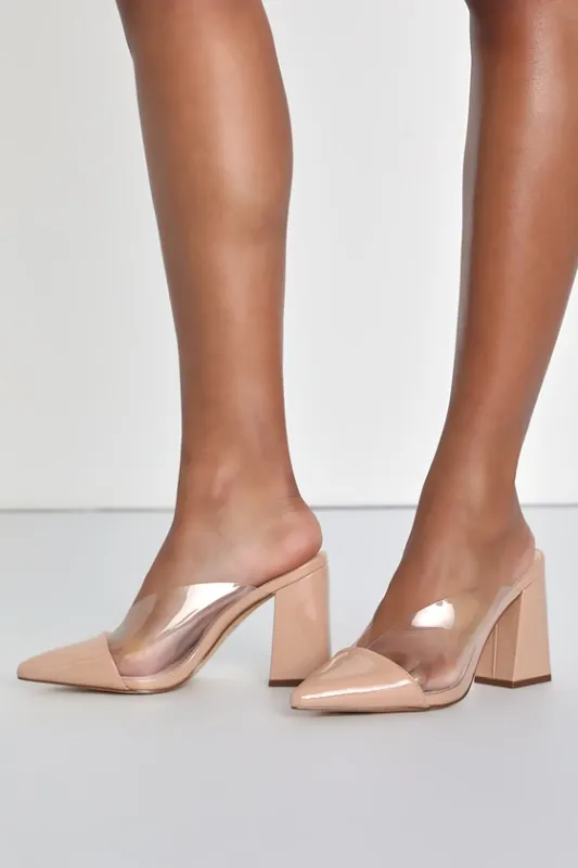 Shilo Light Nude Patent Pointed-Toe Pumps made by Lulus