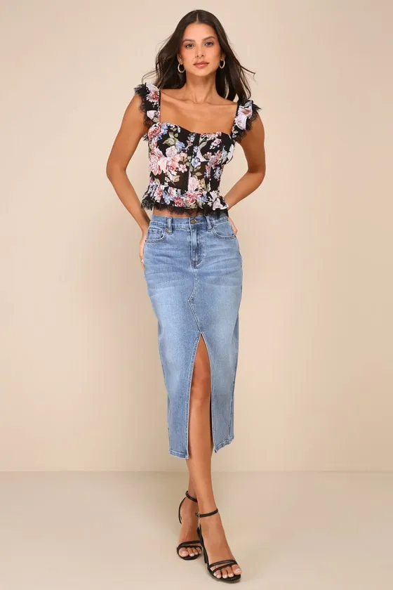 Charmingly Sweet Black Floral Print Lace Bustier Top sold by Lulus product image thumbnail 2