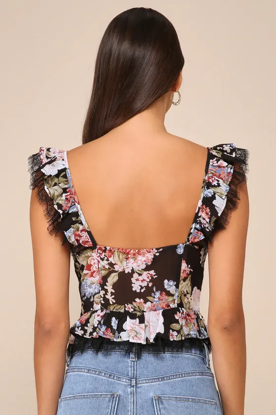 Charmingly Sweet Black Floral Print Lace Bustier Top sold by Lulus product image thumbnail 3