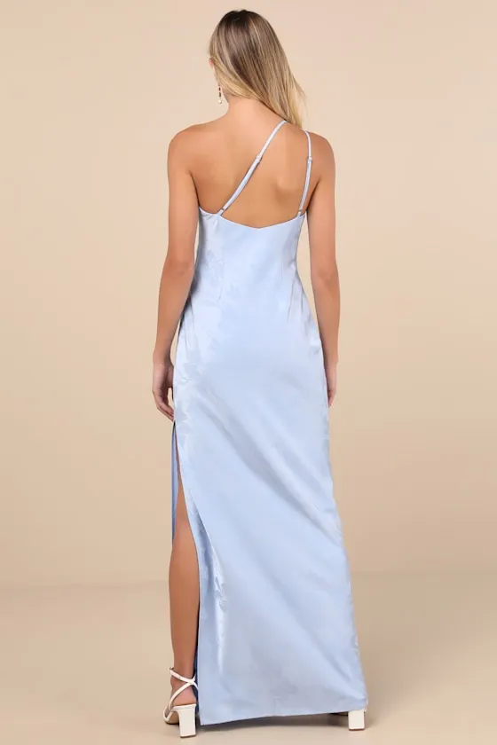 Nadra Light Blue Satin Jacquard One-Shoulder Maxi Dress sold by Lulus product image thumbnail 2