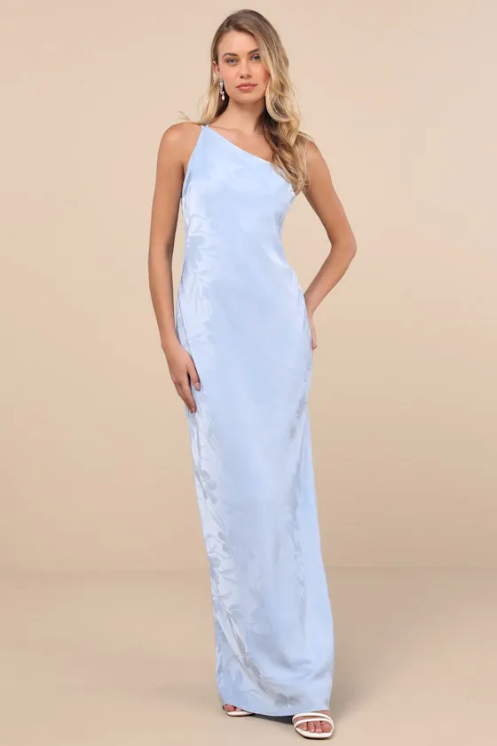 Nadra Light Blue Satin Jacquard One-Shoulder Maxi Dress sold by Lulus product image thumbnail 3