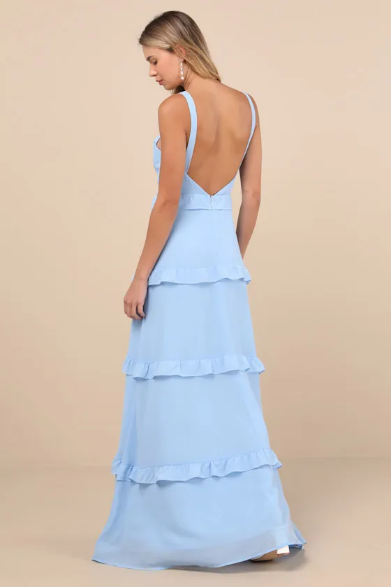 Sincerely Poised Light Blue Backless Bustier Tiered Maxi Dress sold by Lulus product image thumbnail 2
