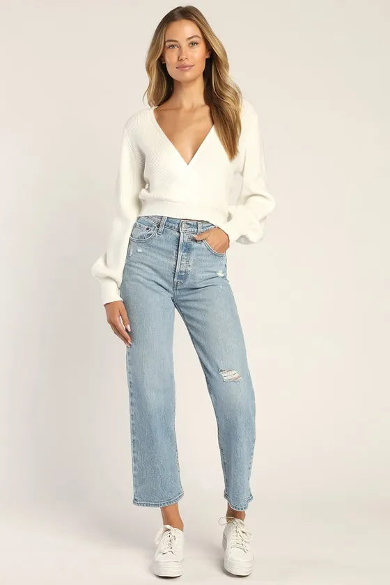 Fit For Fall Ivory Surplice Balloon Sleeve Sweater sold by Lulus product image thumbnail 2