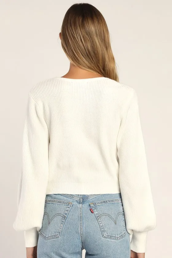 Fit For Fall Ivory Surplice Balloon Sleeve Sweater sold by Lulus product image thumbnail 3