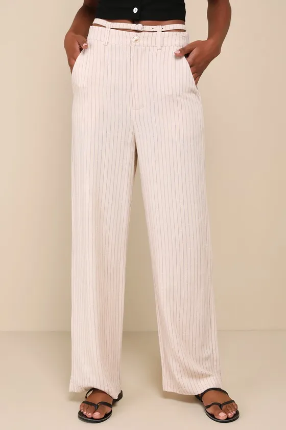 Effortless Time Beige Striped Linen High-Rise Wide-Leg Pants sold by Lulus product image thumbnail 2