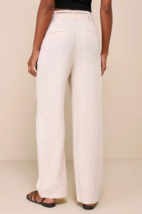 Effortless Time Beige Striped Linen High-Rise Wide-Leg Pants sold by Lulus product image thumbnail 3