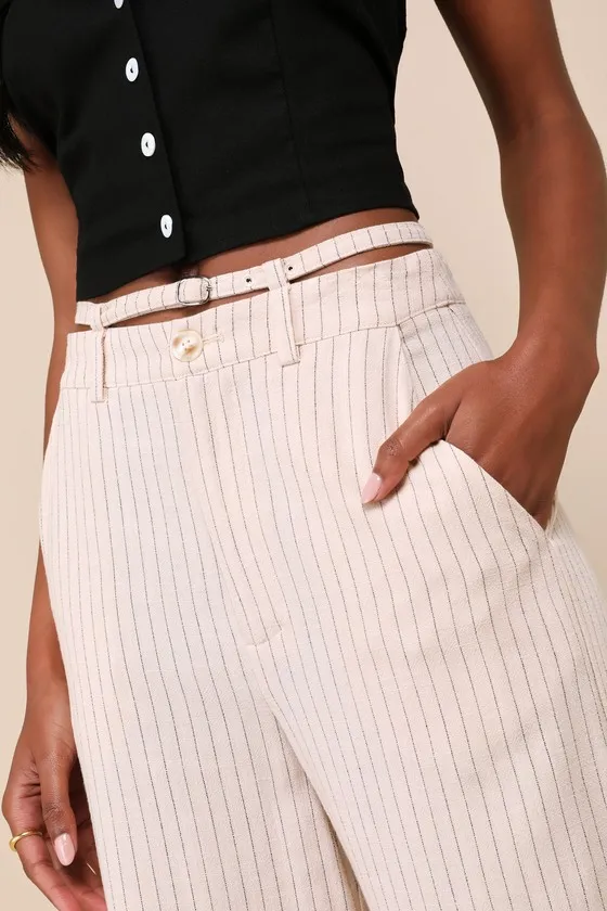 Effortless Time Beige Striped Linen High-Rise Wide-Leg Pants sold by Lulus product image thumbnail 4