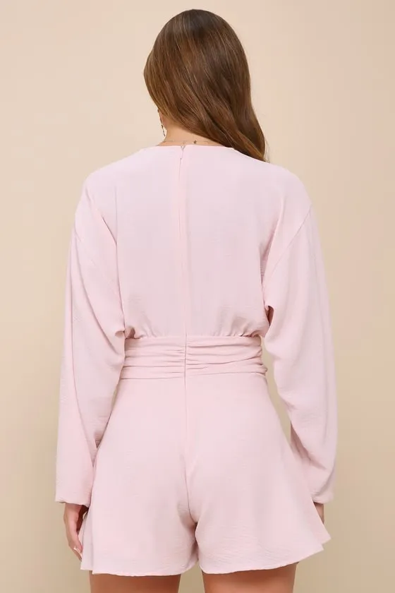 Sweetly Effortless Blush Pink Long Sleeve V-Neck Romper sold by Lulus product image thumbnail 4